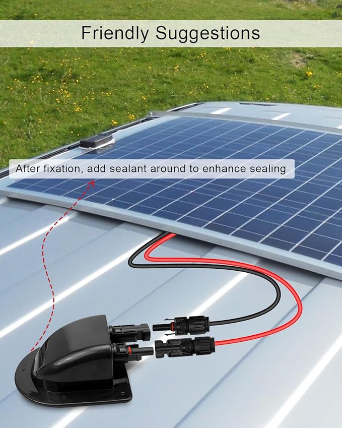 Waterproof Solar Connector Entry Gland Cable Junction Box Through RV Roof Solar Entry Housing with 10Ft 10AWG Extension Cable Connector on RV Boat Van Camper Black