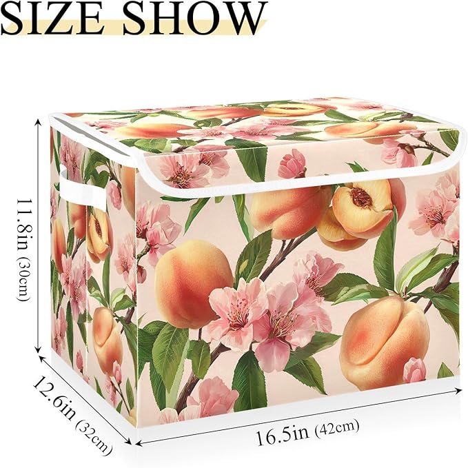 Collapsible Storage Bins with Lids Decorative Fabric Storage Cubes Closet Organizer and Storage Basket Boxes Containers for Clothes Box Chest Nursery Folding Rectangle Pink Peach Blossoms01