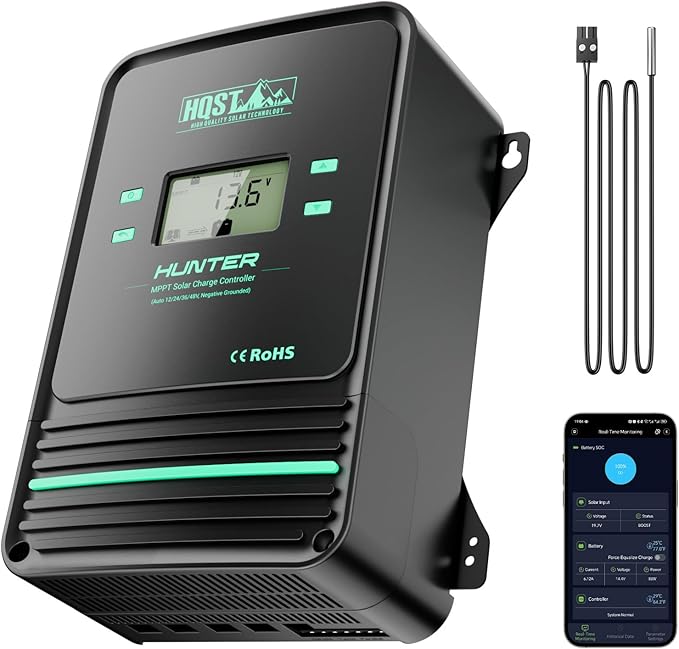 HQST 80 Amp MPPT Solar Charge Controller 12V/24V/36V/48V Negative Grounding Controller w/ Smart Bluetooth APP Control Low-Temp Cut-Off LCD Display for Lithium Sealed AGM GEL Flooded Batteries