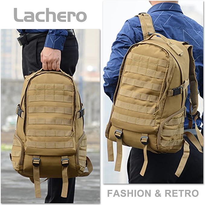 Large Capacity Men's Tactical Outdoor Backpack Oxford Cloth Camping Travel Duffle Bags Multi-pocket Hiking Daypack (Black)