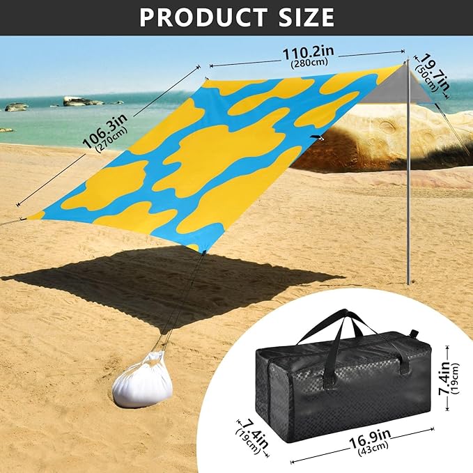ALAZA Yellow Blue Cow Pattern Beach Tent Sun Shelter Portable Canopy Sunshade for Outdoor Camping Picnics Backyard Fun 10x9 ft