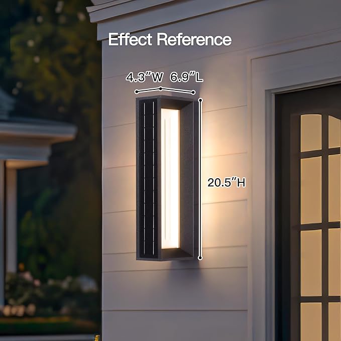 20.5 Solar Wall Lights Outdoor Waterproof 1 Pack Solar Wall Sconces Lights Outdoor 3000K LED Modern Porch Light Front Door Light Fixture Dusk to Dawn Large Exterior Garage Light for House
