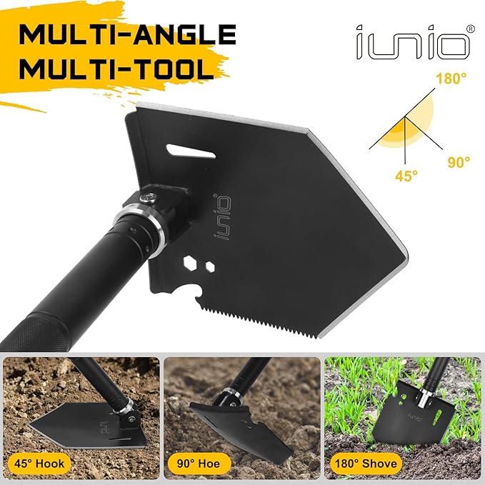 iunio Camping ShovelShovel Folding Portable Multitool Foldable Entrenching Tool Collapsible Spade for Backpacking Trenching Hiking Survival Car Emergency
