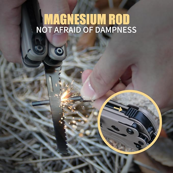 Light Seeking multitool 20-in-1 EDC Multi tool with Needle Nose Pliers and Wire Stripper Tools Gifts for Men Survival and Camping Gear D2 Steel sand (Light Seeking D2 steel sand)