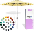 Midtown Umbrellas - 10-Year-No-Fade 10 Ft Patio Umbrella with Terylast Fabric Auto-Tilt Aluminum Frame and 8 Reinforced Ribs for Deck Pool Garden &amp Beach - White/Yellow Stripes Canopy Black Po