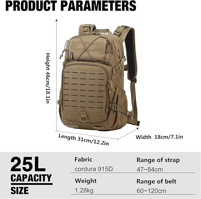 Mardingtop Small Military Tactical Backpack for Men25L Molle Cordura Backpack for HikingCampingRucking