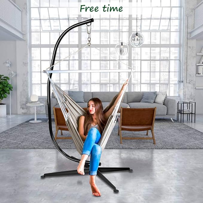 Hammock Chair Stand Hanging Hammock Chair Stand C Stand Outdoor Indoor Solid Steel Heavy Duty Stand Only Construction for Hanging Hammock Air Porch Swing Chair 330Lbs Capacity Black