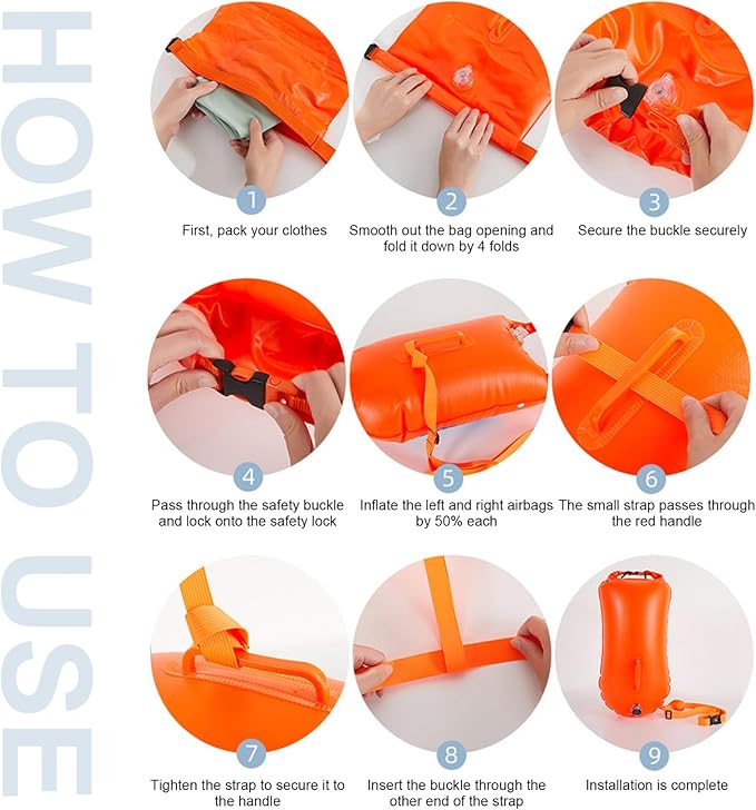 Swimming Buoy Portable Swim Buoy 50L with Adjustable Belt Waterproof Nylon Dry Bag High Visibility for Safety Open Water