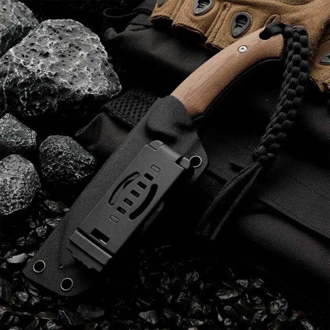 HUANG FU D2 Steel Hunting Knife 10.23 Inches Fixed Blade with Glass Reinforced Nylon Handle Black