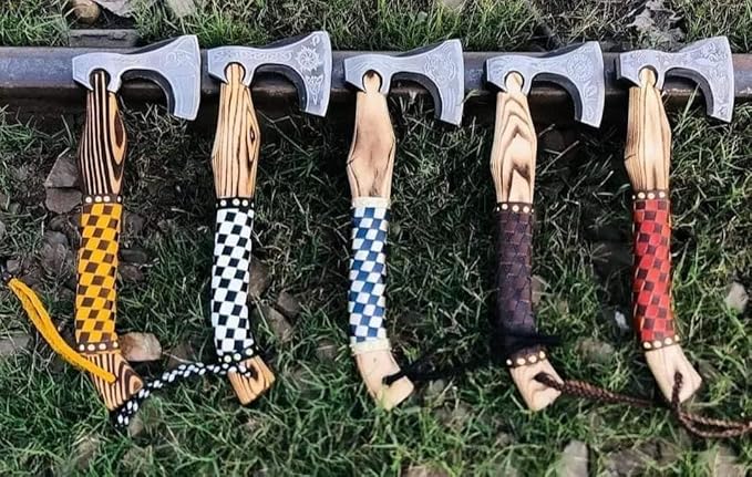 Set of 5 Axes Viking Axe Smith Custom Gift Forged Carbon Steel Viking Axe Ash Wood Viking Bearded Camping Axe Best Birthday Gift by Empire Indutry
