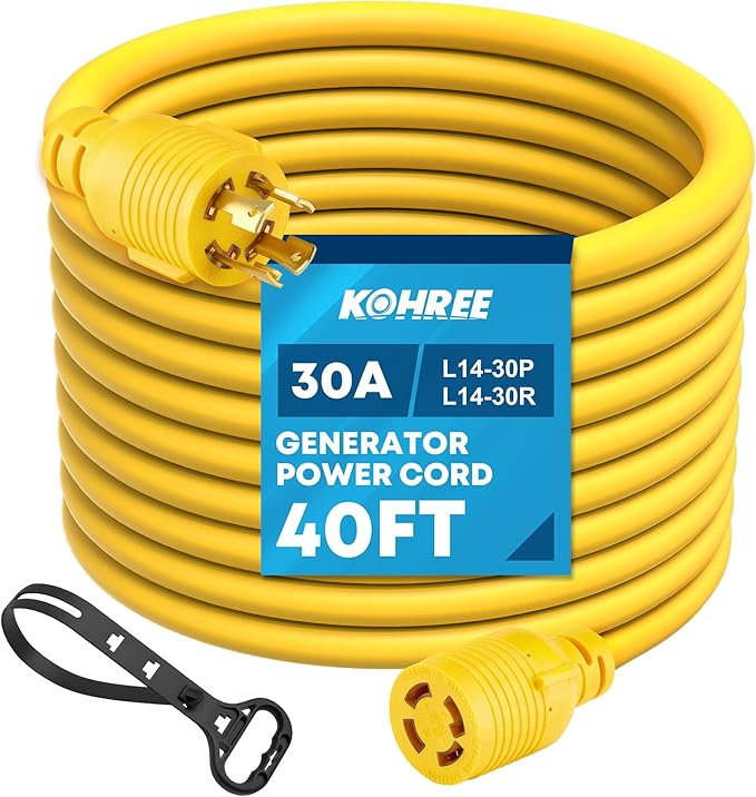 Kohree 30 Amp Generator Extension Cord 4 Prong 40FT NEMA L14-30P/L14-30R 125/250V 7500W 10 Gauge Heavy Duty L14-30 Generator Power Cord Twist Lock 30Amp Generator Cord