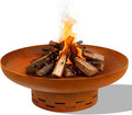 KOL Fire Pit for Outside Wood Burning 27.5 Inch Round Firepit Bowl Outdoor and Patio Heavy-Duty Steel Bonfire Pit Oxidized Finish Free-Standing Camping Backyard Terrace