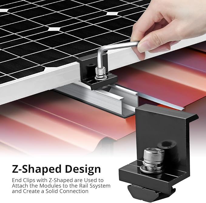 Anbte 10 PCS Solar Panels Brackets 40mm Aluminium 6 x T-Shaped Mid Clamps + 4 x End Clamps Solar Panel Mounting Brackets for Metal Tin Flat Sheet Roofs RV Black