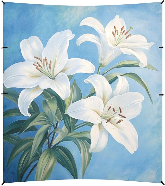 ALAZA White Lily Flowers on Blue Beach Tent Sun Shelter Portable Canopy Sunshade for Outdoor Camping Picnics Backyard Fun 10x9 ft