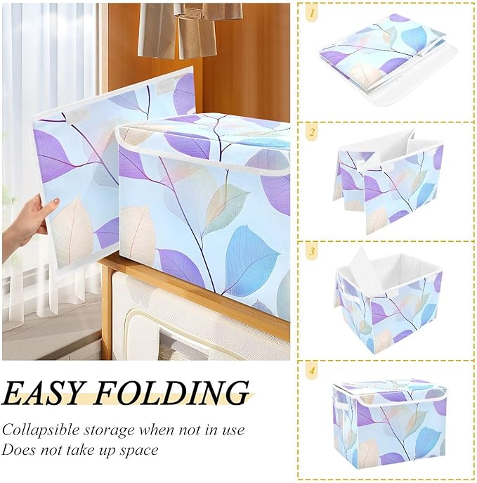 Storage Cube with Lid Elegant Leaves Print 16.5×12.6×11.8 IN Collapsible Large Capacity Foldable Storage Basket Bin Organizer