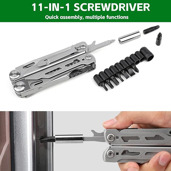 Multitool with Pocket Knife 28-in-1 Stainless Steel Needle Nose Pliers with Screwdrivers Self-locking Multi tool EDC Gear with Sheath Ideal for Survival Outdoor Camping