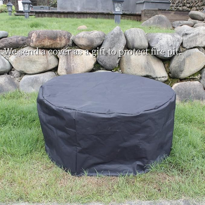 OutVue 36 Inch Fire Pit with 2 Grills Wood Burning Fire Pits for Outside with Lid Poker and Round Waterproof Cover BBQ&amp Outdoor Firepit &amp Round Metal Table 3 in 1 for Patio Picnic Party