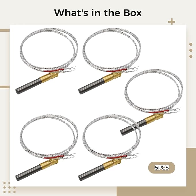 5 PCS 750mV Thermopile Generator 24 in Aluminum Foil Thermocouple for Gas Heaters Fireplaces Gas Water Heaters Fryers High-Temperature Resistance