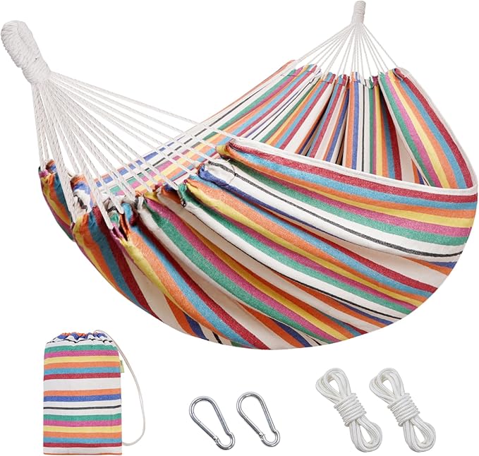 INNO STAGE Brazilian Hammock with Tree Straps - Cotton Hammocks Portable Hammock with Carry Bag for Backyard Porch Outdoor and Indoor Use Mixcolor