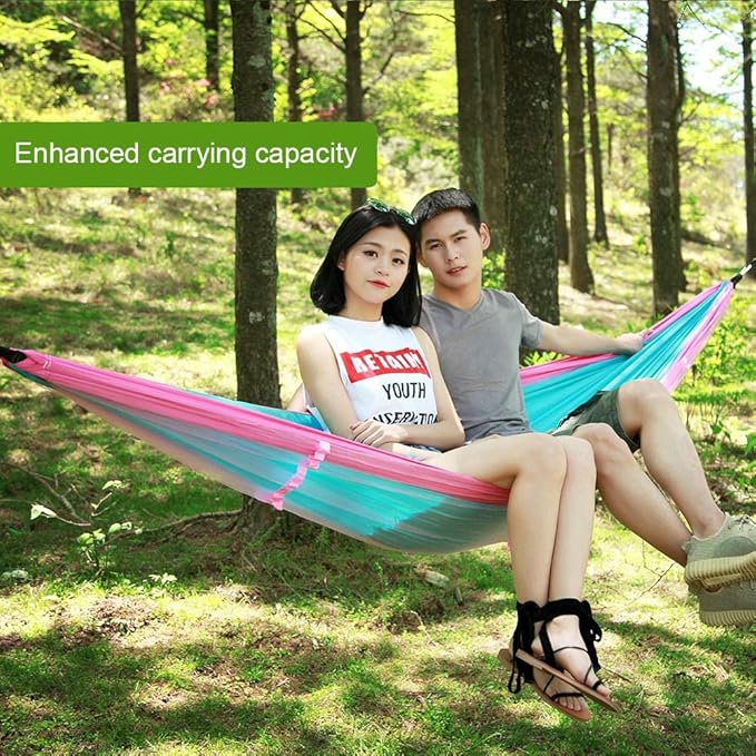 260x140cm Lightweight Outdoor Mosquitoes Net Hammock Camping Swing with Rollover Prevention(260cm-Pink and Sky Blue)