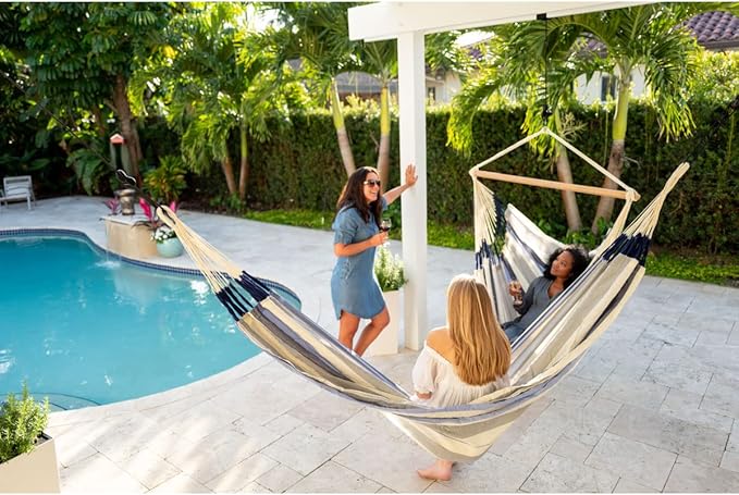 LA SIESTA Brisa Classic Hammock Handmade Weather-Resistant Tear-Resistant Hammock for Indoor &amp Outdoor Relaxation Size-Double - Sea Salt