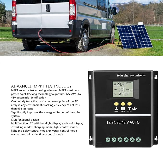 MPPT Solar Controller 60A 80A 100A 200A LCD Display 7 Working Modes Multifunctional Dual USB 5V Charging Ports Battery Compatible with Seal Gel Flooded LifePO4 (80A)