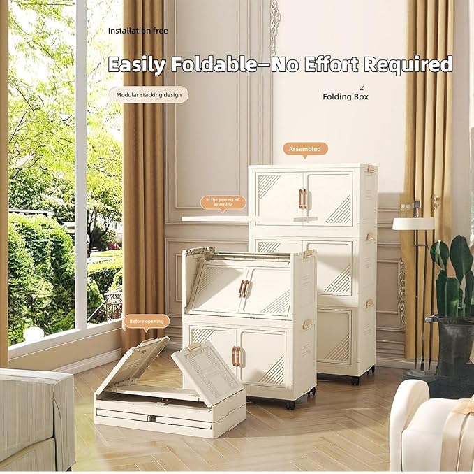 Storage Bins Stackable Folding Plastic Storage Containers with Clear Lids Multi Layer Organizer for Home Dorm Office Closet Bedroom Living Room