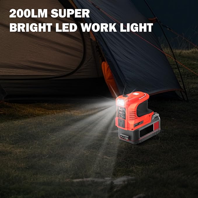 220W Power Inverter for Bauer 20V DC 24V to AC 110-120V Inverter 20V Battery Powered Portable Power Source Supply Charger Adapter with USB&ampType-C&ampAC Outlet&ampLED Light(No Battery)