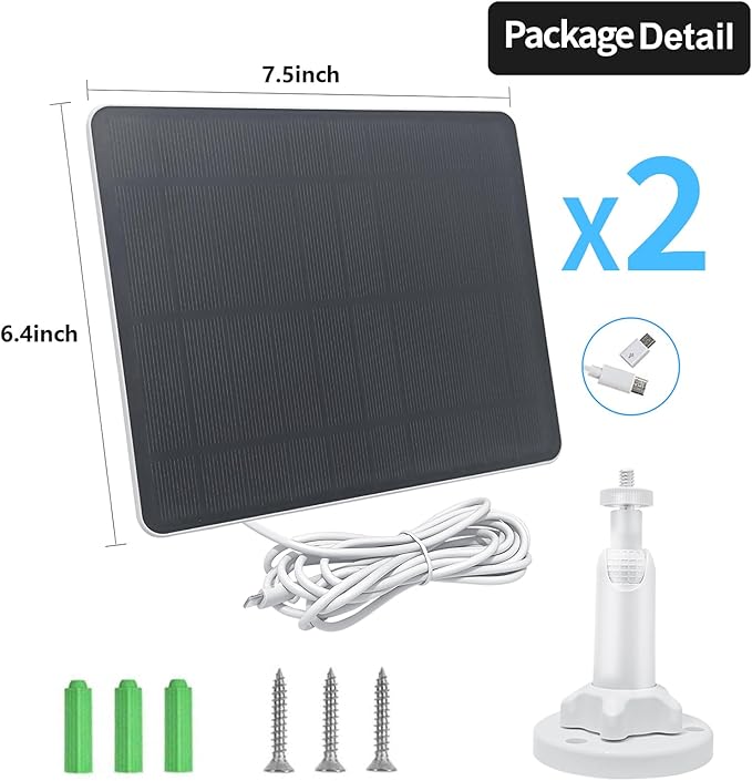 Solar Panel Charger for Arlo Essential 2K Outdoor(2nd Gen)/Essential XL Camera(2nd Gen)/Essential Spotlight Camera USB C and Micro USB Plug 9.8ft Cable Weatherproof (2Pack)