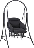 ANOW Hanging Swing Chair with Stand Included Heavy Duty Hammock Chair with Stand and Removable Padded Cushion Max 400 Lbs Dark Grey