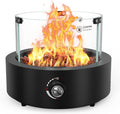 ONLYFIRE OUTDOOR LIVING 15.7 Portable Propane Gas Fire Pit Side-Mounted Modern Tabletop Fireplace Smokeless Firepit with Glass Wind Guard for Patio Camping RV Tailgating 23000BTU Round FP038