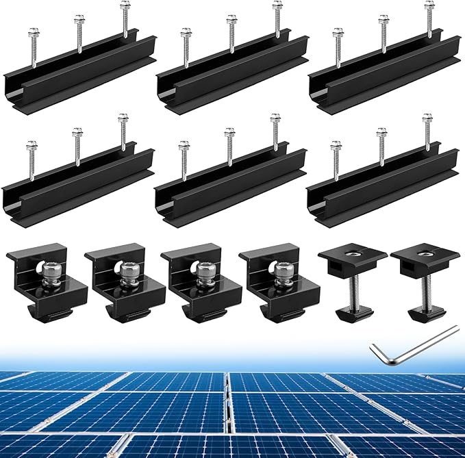 Anbte 6Pcs Solar Panel Mounting Brackets Aluminium 7.87 Solar Panel Mounting Rail &amp 30mm/35mm End Clamp &amp Mid Clamp Solar Panel Mounting Kit for Metal Roof Tin Roof Flat Roof Sheet Roof