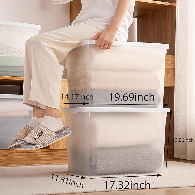 Stackable Plastic Storage Bins with LidsContainer to Organize Shoes and Crafts on Closet ShelvesGarage Totes Tubs Boxes Organizing 4 Pack (N-4XXL)