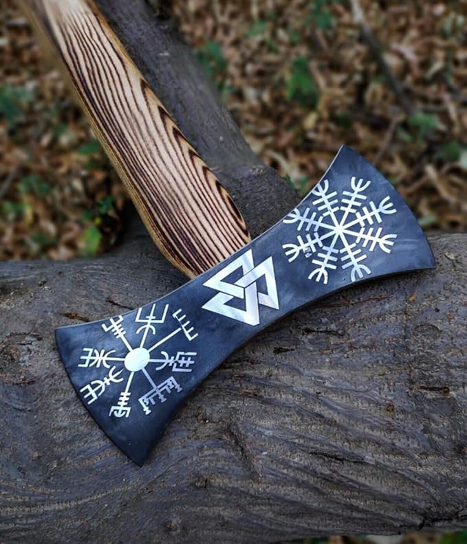 Handmade High Carbon Steel Double Edge Viking Axe - Valhalla Axe with Sheath - Viking Hatchet - Hunting Axe - Ash Wood Handle by Empire Industry