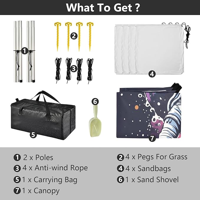 ALAZA Astronaut Basketball Space Pop Beach Tent Sun Shelter UPF50+ Protection Beach Shade Canopy w/ 4 Sandbags for Outdoor Camping Fishing Backyard Fun Picnic 10x9 ft