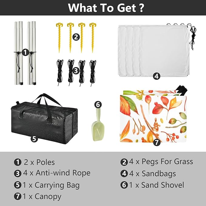 xigua Autumn Leaves Beach Tent Sun Shelter with Carrying Bag - Silver Coated Oxford Fabric Beach Canopy for Beach Camping Fishing - Includes Windproof Ropes Sandbags &amp Stakes