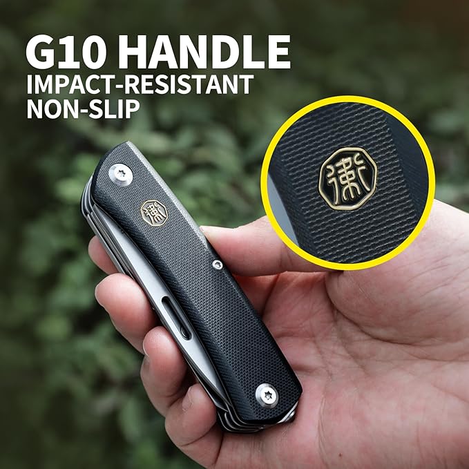 9-in-1 Multitool D2 Steel 440A Stainless steel Scissors Automobile safety hammer Screwdrivers Wire Stripper G10 Handle Camping EDC Home Repair Tool Gift for Men