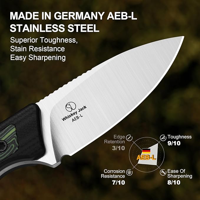 Kizer Whiskey Jack Fixed Blade Knife 2.06 Drop Point AEB-L Blade Hunting Knife with Kydex Sheath Black &amp Green G10 &amp Damascus G10 Handle EDC Knives for Camping Survival 1108A3