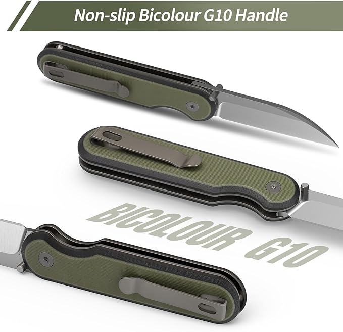 FINTISO Pocket Knife 3 14C28N Blade EDC Knife with G10 Handle Folding Knife with Pocket Clip for Outdoor Camping Hunting Hiking Survival Parrot Series