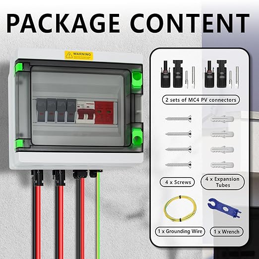 DC600V Solar Combiner Box IP65 2-In-1-Out 32A Circuit Breaker with Surge Protector&amp Fuse PV Combiner Box IP65 Waterproof Enclosure for Solar Panel Systems
