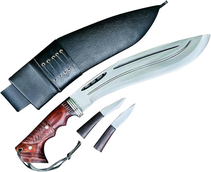 12 Full Tang Farmer Hunting Kukri - Handmade Survival Khukuri - High Carbon Steel Machete - Tactical Knife with Rosewood Handle - Ready to Use