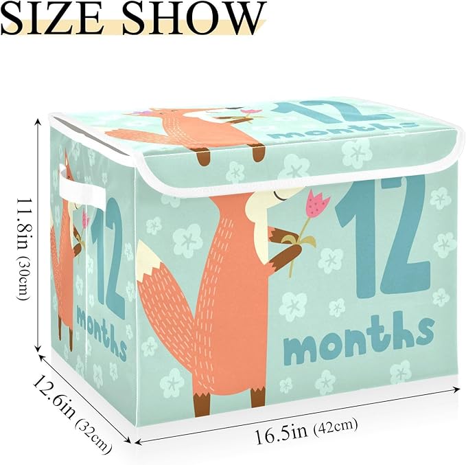 12_months Storage Bins with Lid Foldable Square Storage Container with Lid for School Supply Home Decor