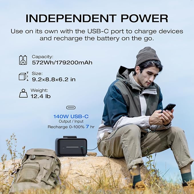 EF ECOFLOW River 3 Plus Portable Power Station Extra Battery EB600 572Wh Expansion LiFePO4 (LFP) Battery with 10-Year Lifespan Built-in 140W USB-C Port for Charging/Discharging Use Independently