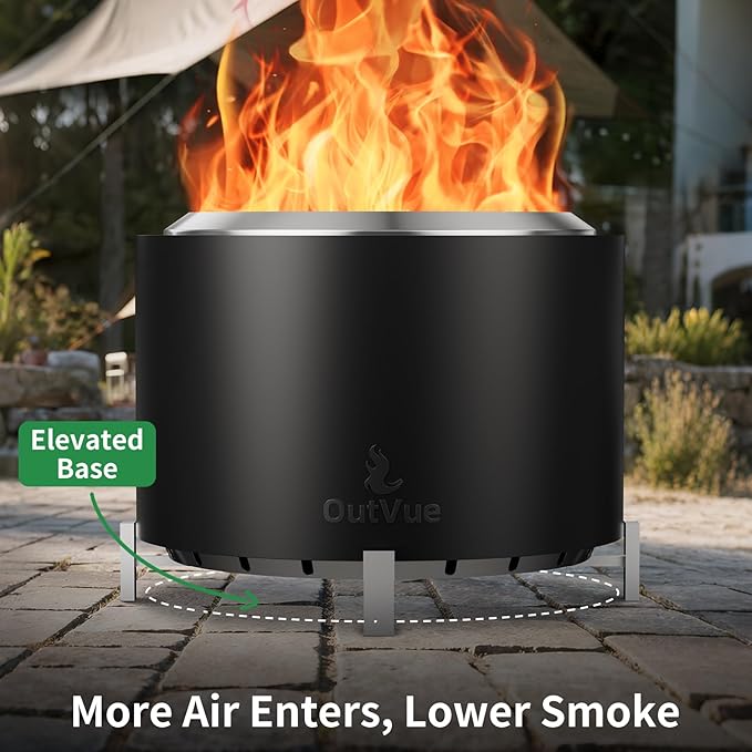 27 inch Stainless Steel Smokeless Fire Pit Outdoor Smokeless Firepit Wood Burning Fire Pits for Camping Bonfire Low Smoke Firepit for Outside (Vertical Hole)