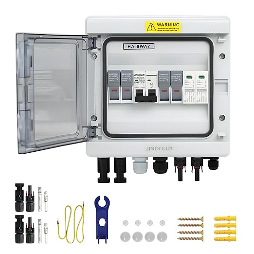 2 in 1 Out Solar Combiner BoxPV Combiner Box with 20A PV FuseDC 40A Circuit Breaker and Surge ProtectorIP65 Solar Disconnect Switch Box for Indoor Outdoor Solar Panel System (2 in 1 Out 20A 500V)