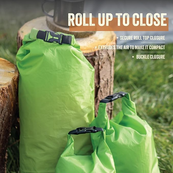 Milestone Camping Waterproof Dry Bags / Single Bag Or Set Of 3 / Roll Up Close / Easy To Spot Bright Green Or Orange Design / Great For Camping Fishing Skiing &amp Hiking Trips