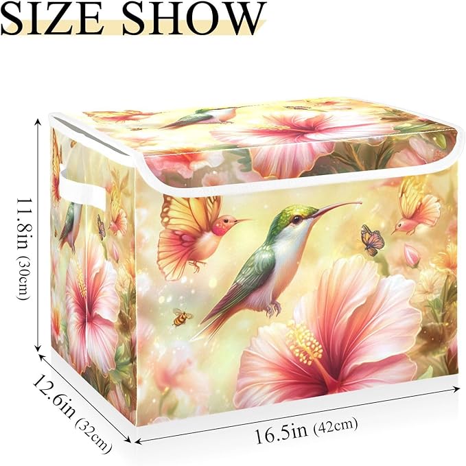 Collapsible Storage Bins with Lids Decorative Fabric Storage Cubes Closet Organizer and Storage Basket Boxes Containers for Clothes Box Chest Nursery Folding Rectangle Hibiscus Blossom and Hu
