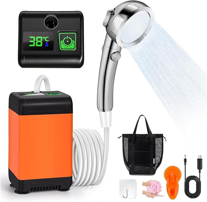Camping Shower Pump 7800mAh Rechargeable Camping Portable Shower 3 Spray Modes Field Shower for Outdoor Pet Bath RV Hiking Beach