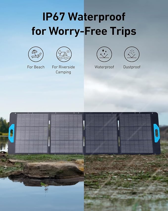Anker SOLIX PS200 Solar Panel with Adjustable Kickstand 200W Foldable Portable Solar Charger IP67 Waterproof 23% Higher Energy Conversion Efficiency for Camping RVs and Blackouts（Renewed）
