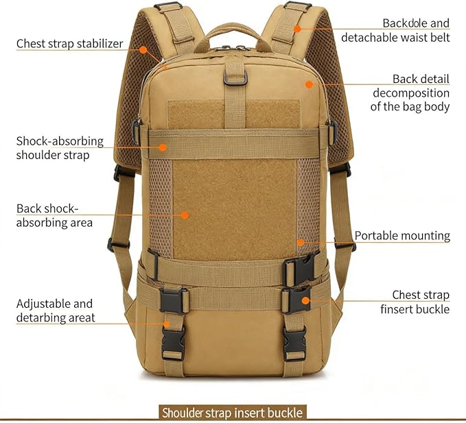 LINGYUE Waterproof Tactical Bagpack 25L Outdoor Hiking Backpack For Outdoor Camping Hunting Travel Trekking(J)